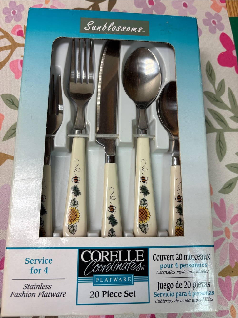 Corelle Cream Handle Flatware Set with Floral Motif